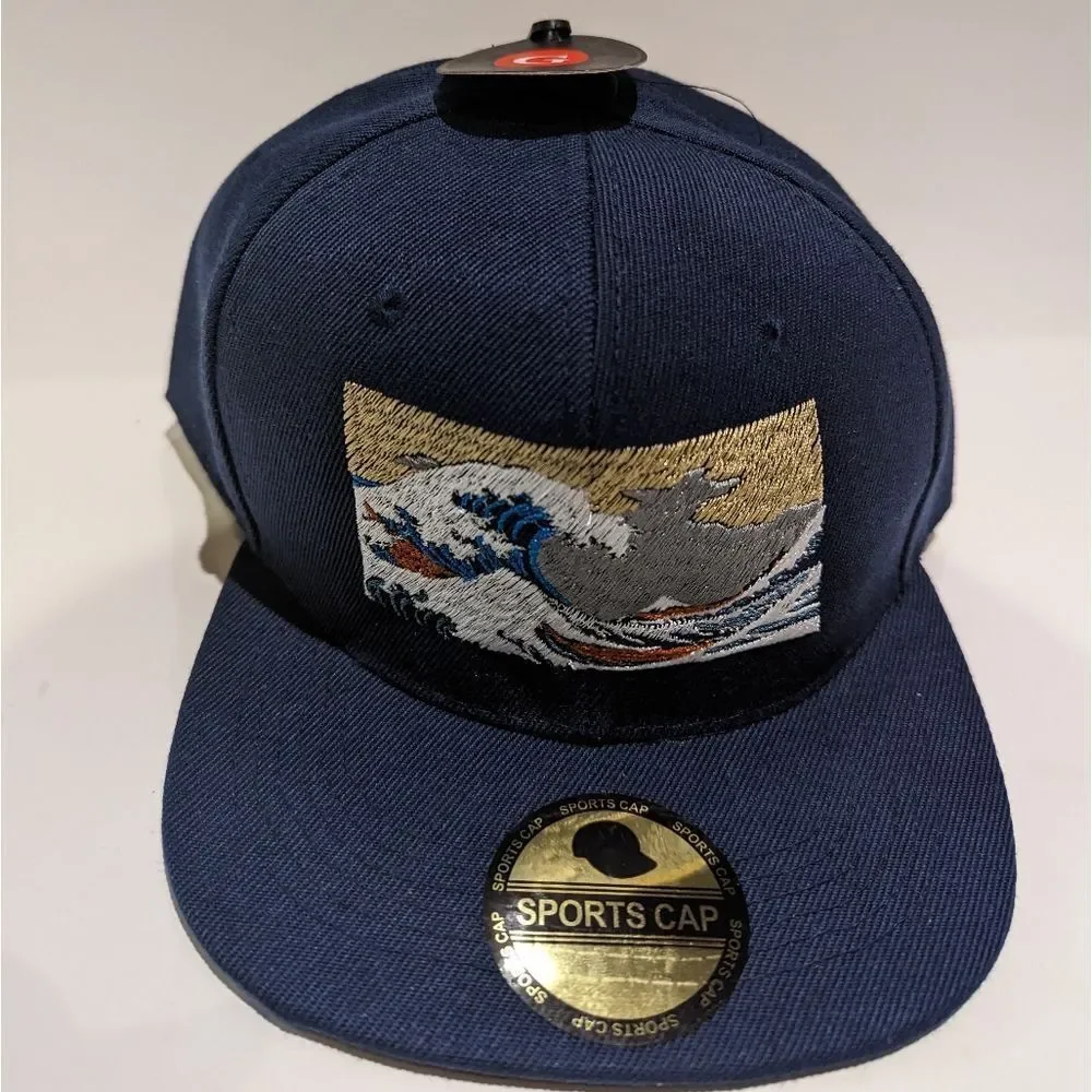 Iconic Japanese Art Embroidered Snapback Hat: Art & Fashion Enthusiast Ocean